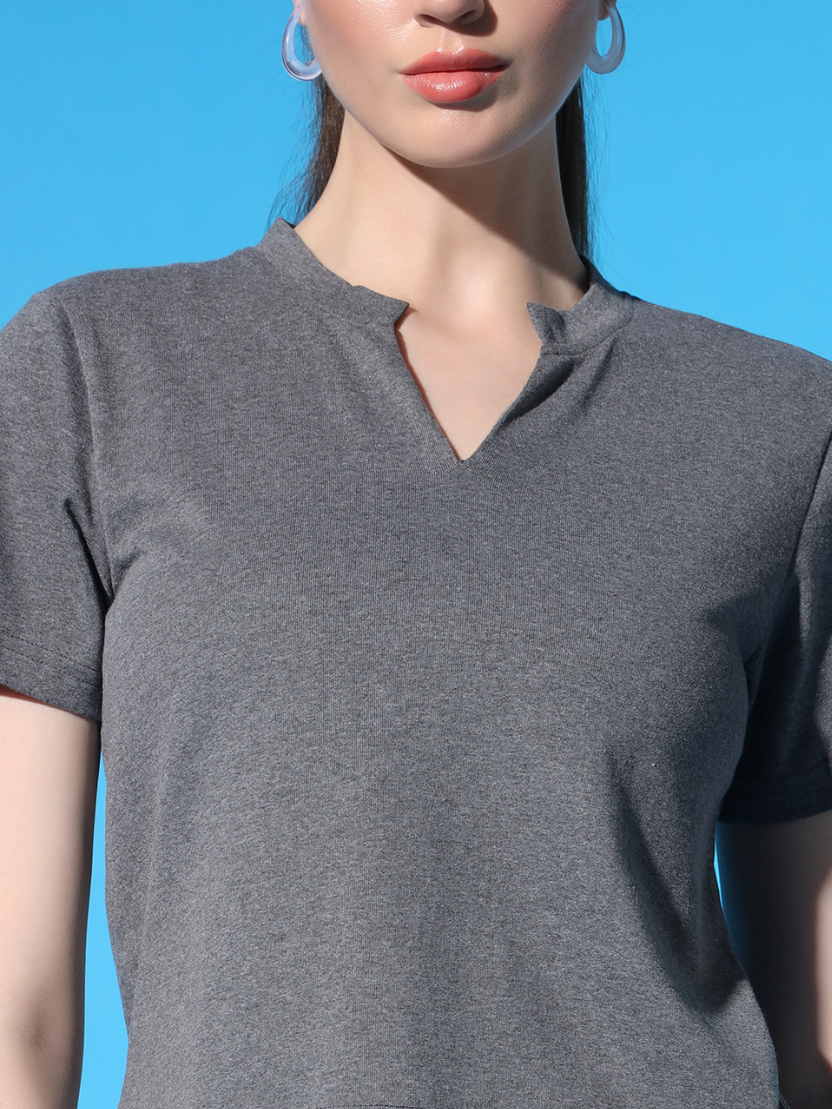 Sthula's Dark Grey Cotton V-Neck Crop Top for Women