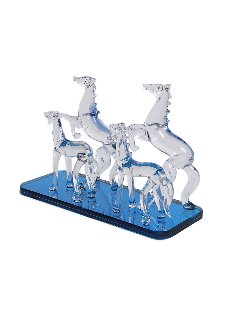 Sthula's Handcrafted Glass Horse Family Showpiece