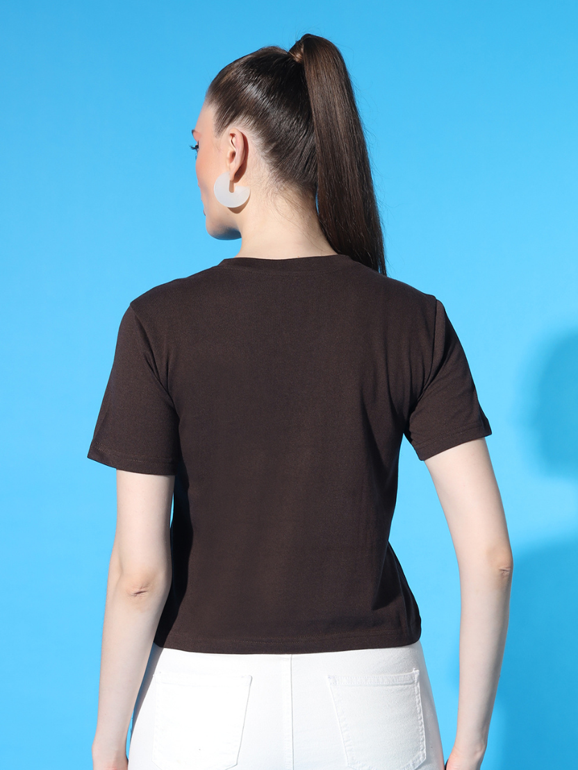 Sthula's Brown Cotton V-Neck Crop Top for Women