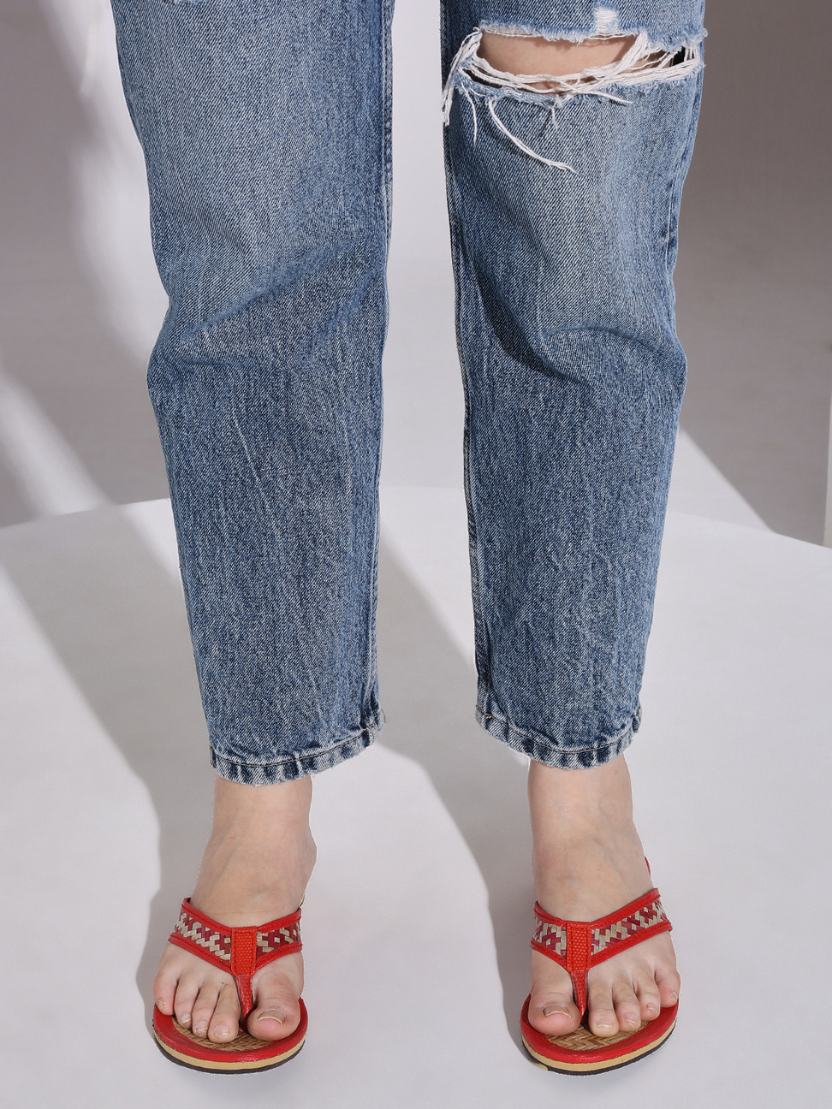 Sthula’s Handcrafted Bamboo Women’s Slippers – Red