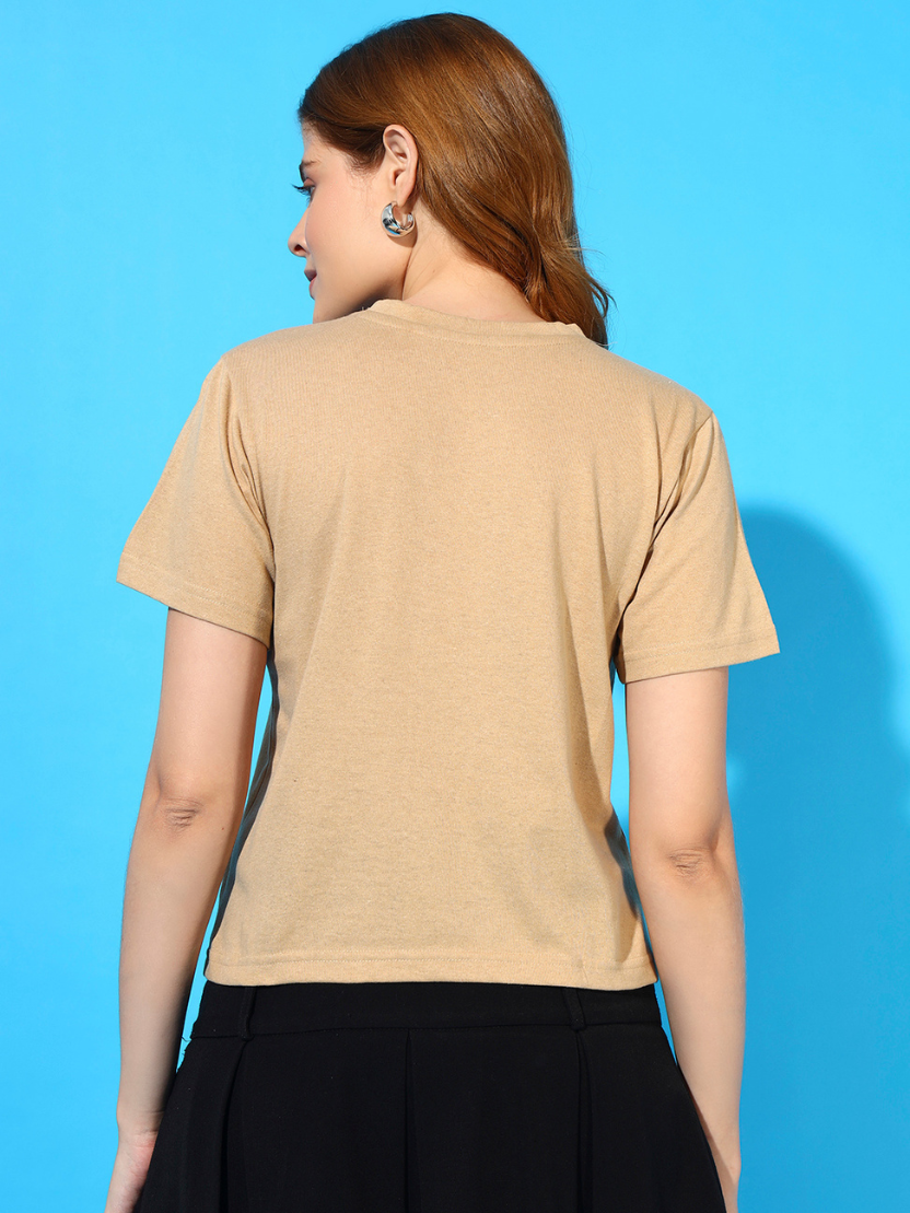 Sthula's Beige Cotton V-Neck Crop Top for Women