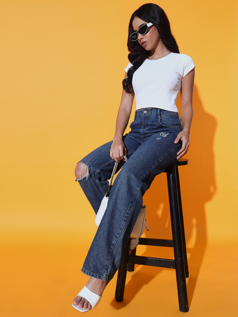 Sthula's Women White lining Solid Cotton Crop Top