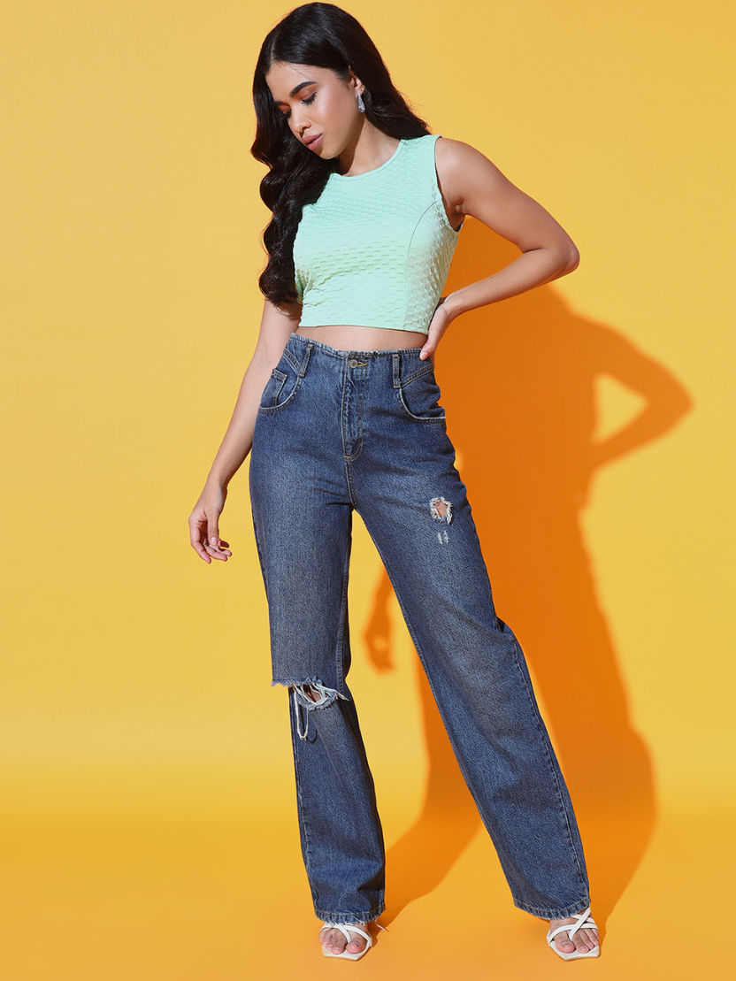 Sthula's Women Parrot Green Solid Viscose Back Tie Crop Top