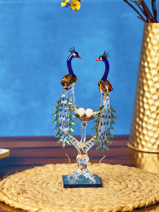 Sthula's Handcrafted Glass Peacock Pair Showpiece 2