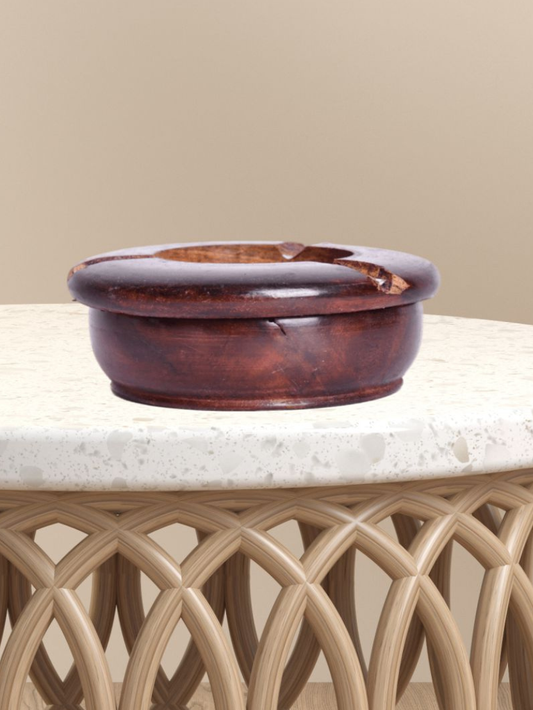 sthula's Handcrafted Brown Wooden Round Ashtray