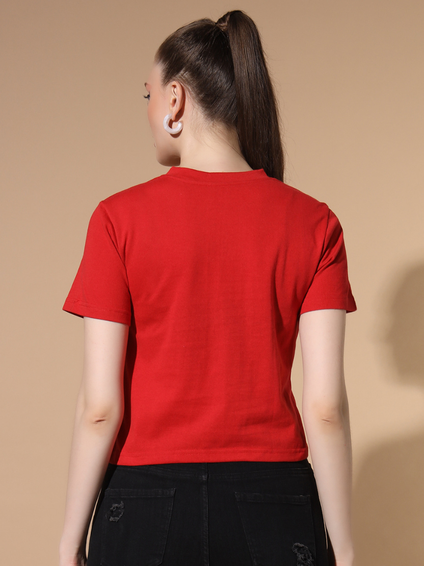Sthula's Red Cotton V-Neck Crop Top for Women