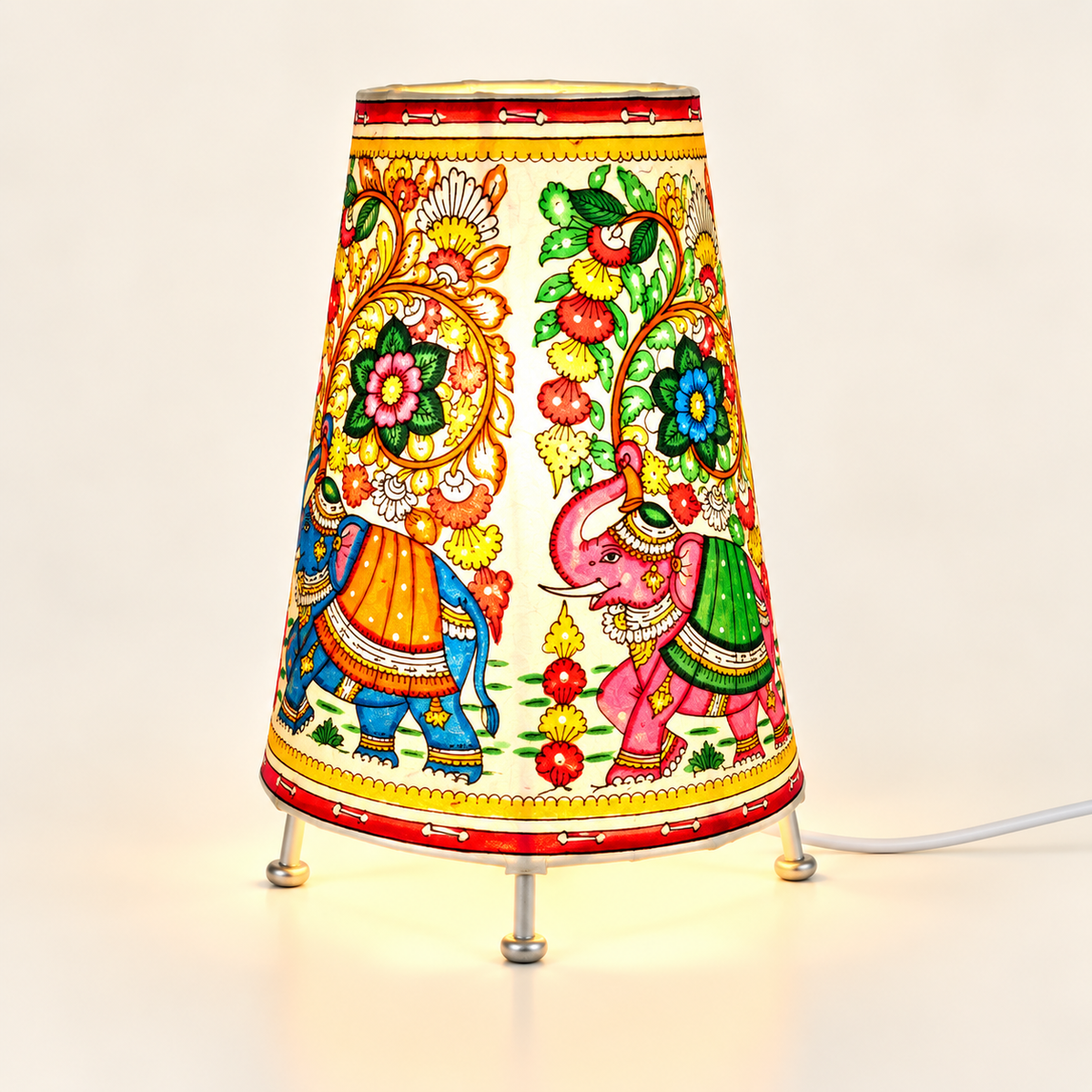 Sthula's Multicolor Elephant Floral Table Lamp