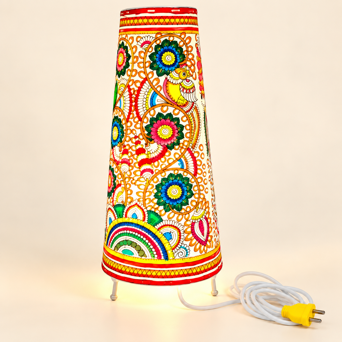Sthula's Multicolor Peacock Floral Metal Table Lamp