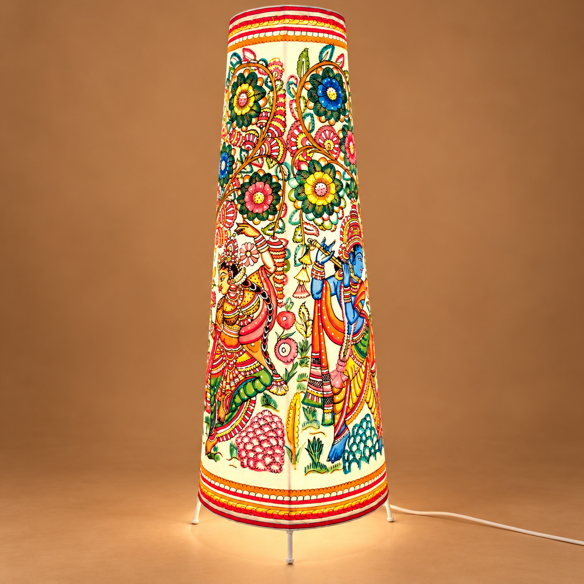 Sthula's Multicolor Krishna Floral Metal Floor Lamp