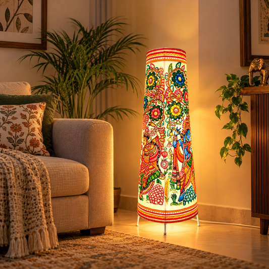 Sthula's Multicolor Krishna Floral Metal Floor Lamp