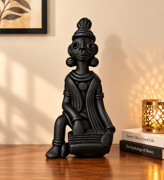Sthula's Handmade Black Terracotta Tribal Musician Figurine