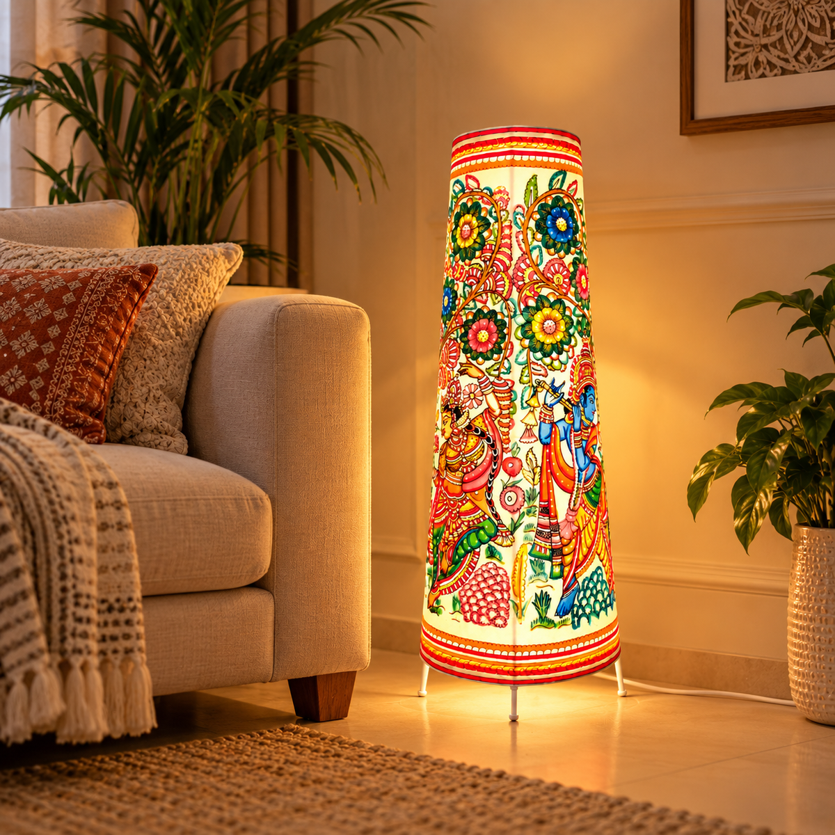 Sthula's Multicolor Krishna Floral Metal Floor Lamp