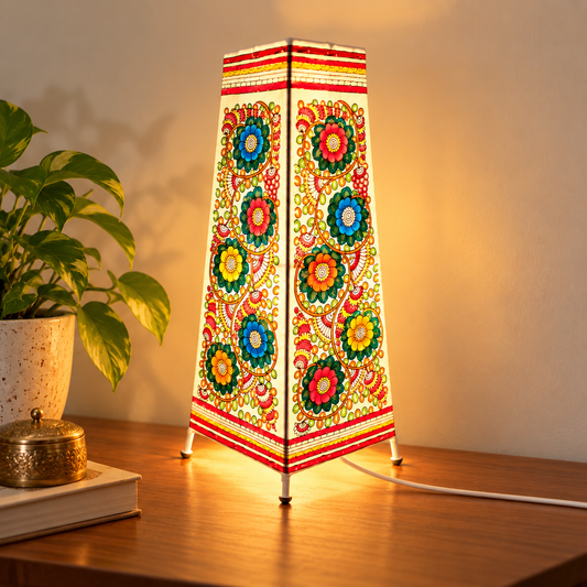 Sthula's Multicolor Floral Folk Art Table Lamp