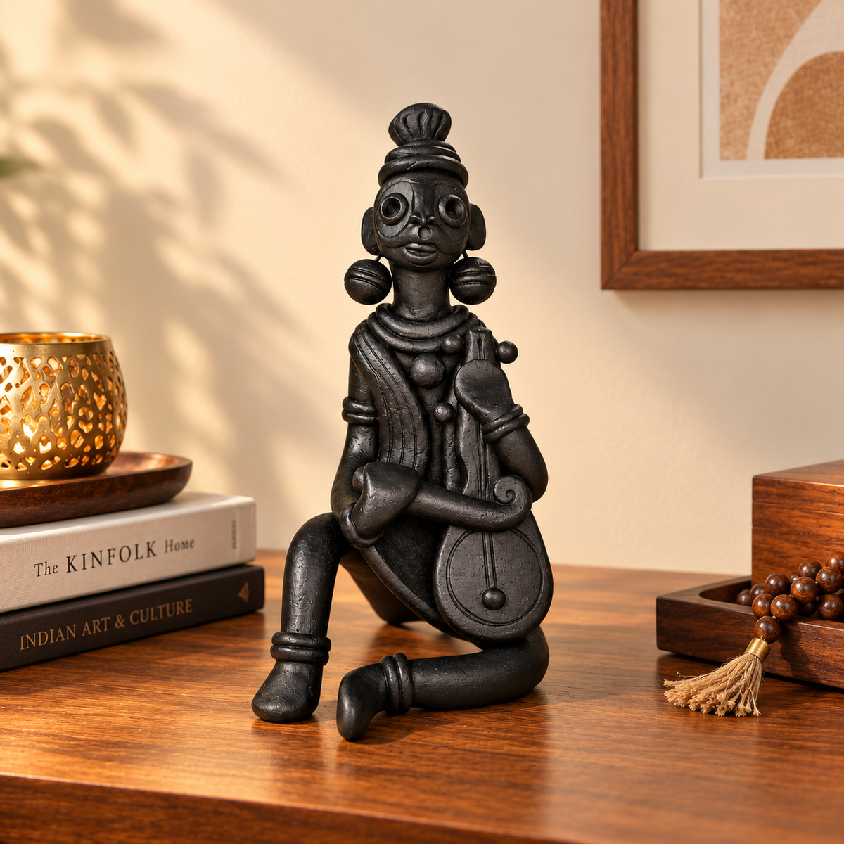 Sthula's Handmade Black Terracotta Tribal Musician