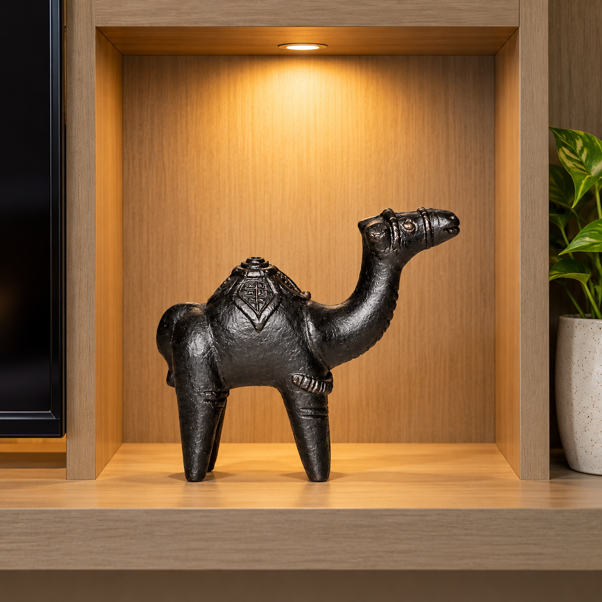 Sthula's Handmade Black Terracotta Camel Figurine