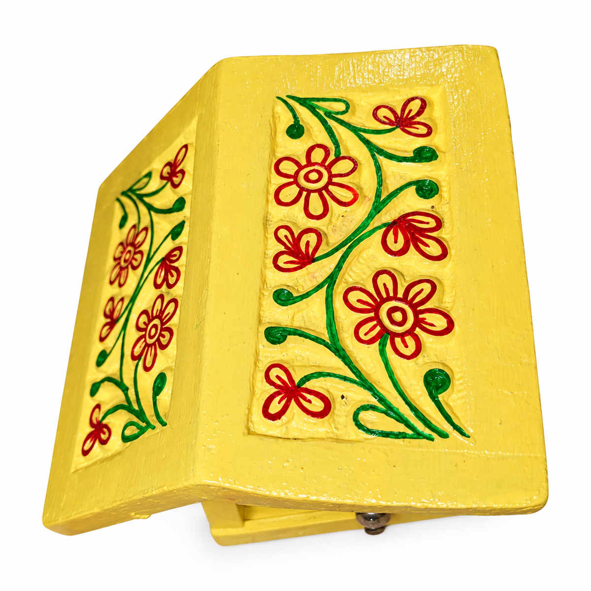 Sthula's Yellow Wooden Floral Tea Hut Coaster Set