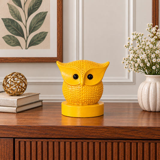 Sthula's Yellow Terracotta Owl Decorative Showpiece
