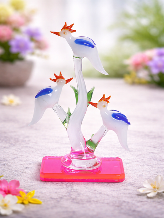 Sthula's Handcrafted Glass Bird Showpiece on Pink Base