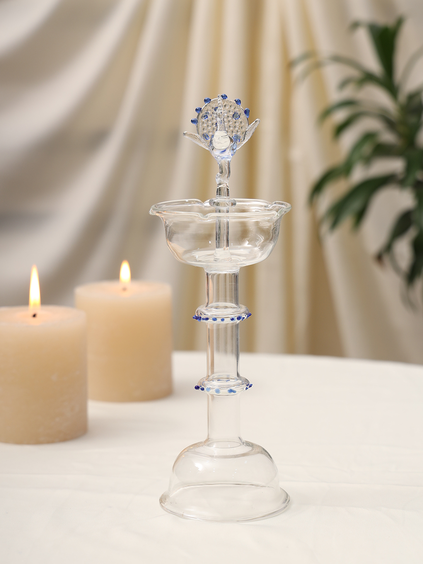 Sthula's Handcrafted Glass Diya Stand with Decorative Top