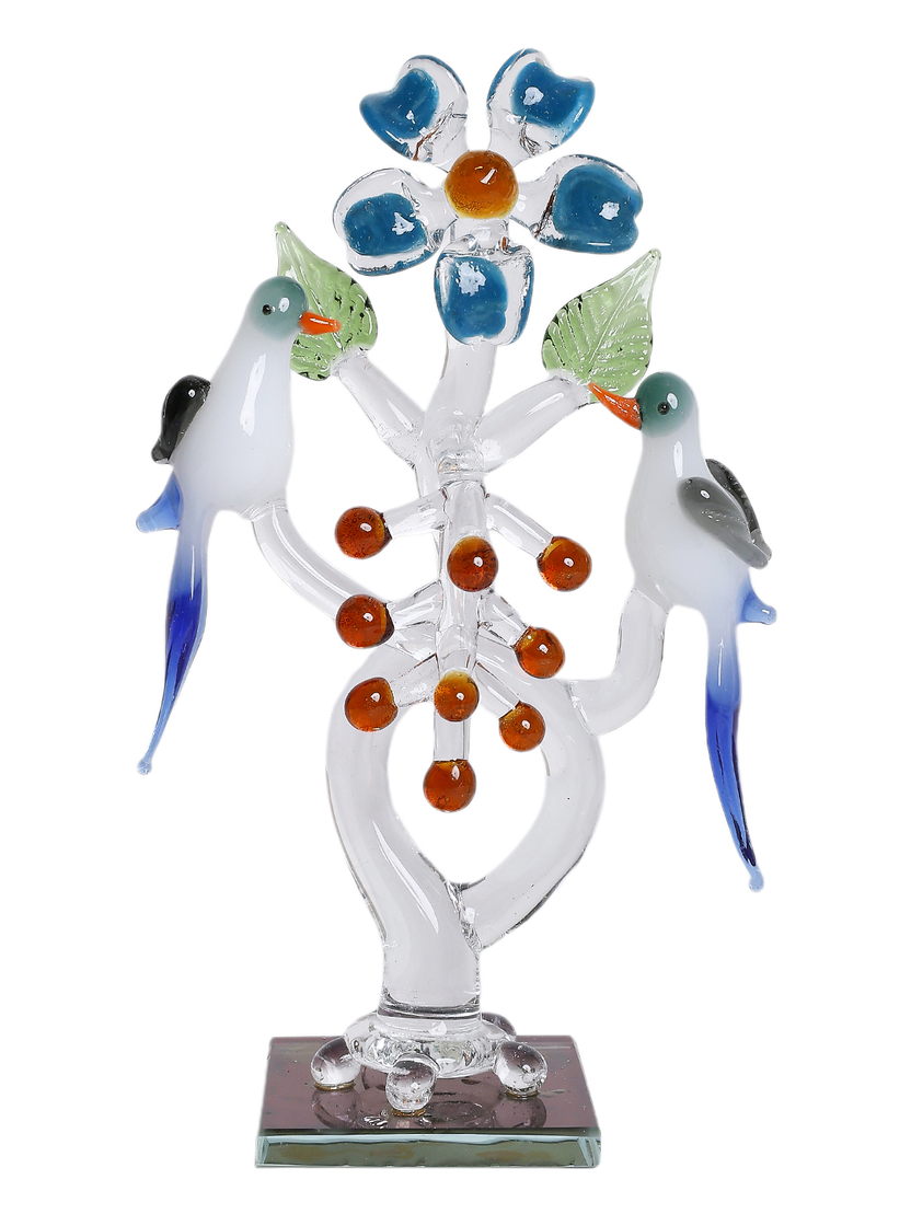 Sthula's Handcrafted Glass Birds & Flower Showpiece