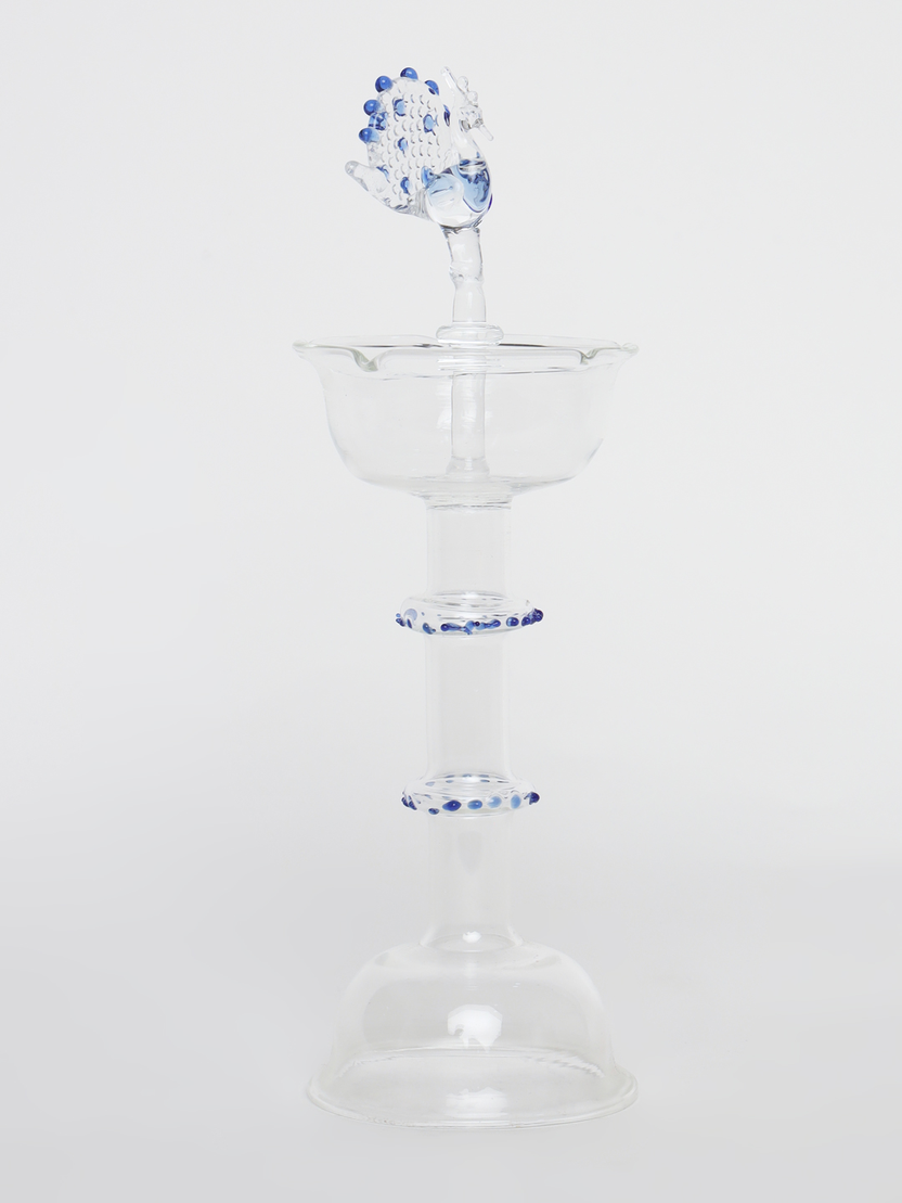 Sthula's Handcrafted Glass Diya Stand with Decorative Top