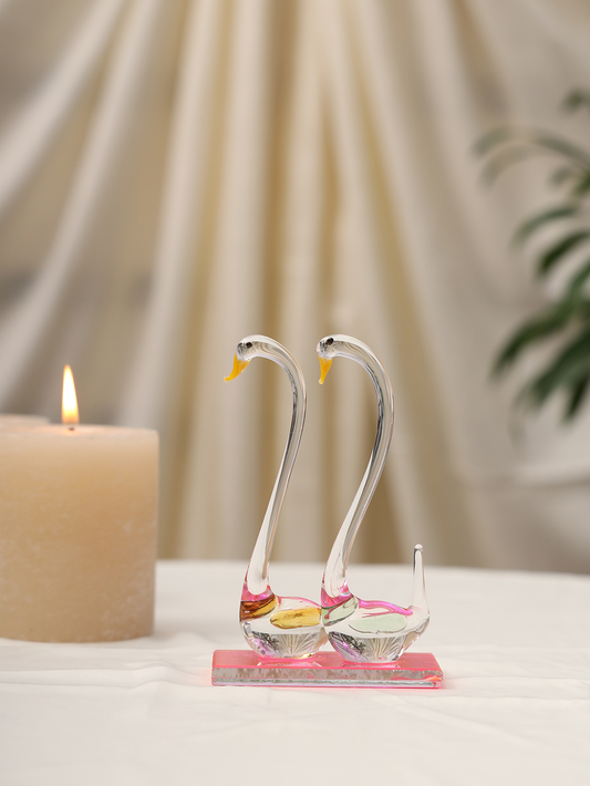 Sthula's Handcrafted Glass Swan Pair Showpiece