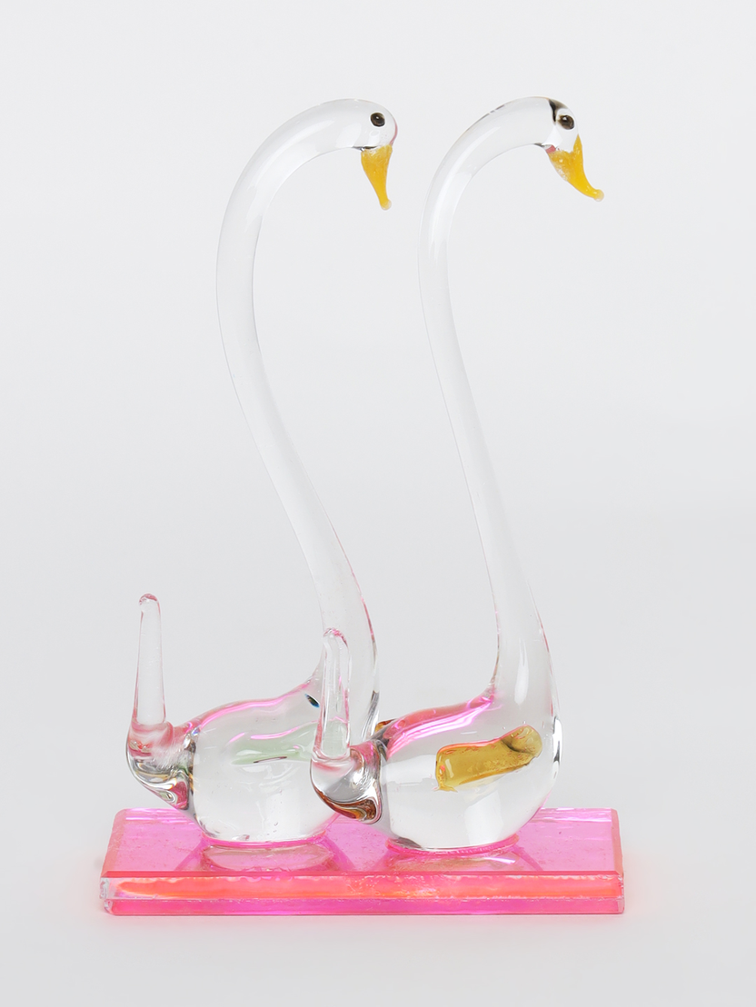 Sthula's Handcrafted Glass Swan Pair Showpiece