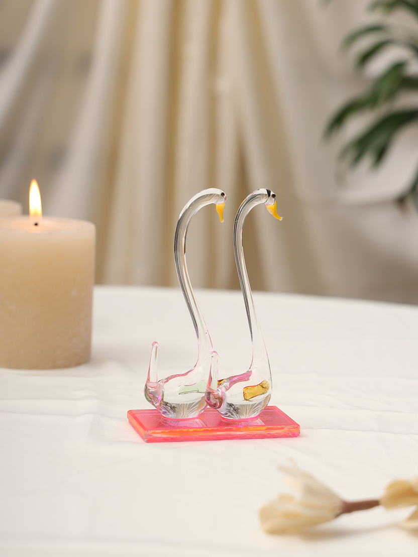 Sthula's Handcrafted Glass Swan Pair Showpiece