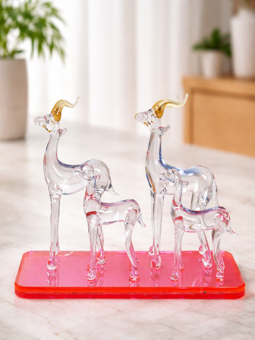 Sthula's Handcrafted Glass Deer Family Showpiece