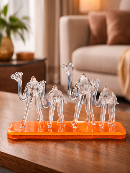 Sthula's Handcrafted Glass Camel Family Showpiece