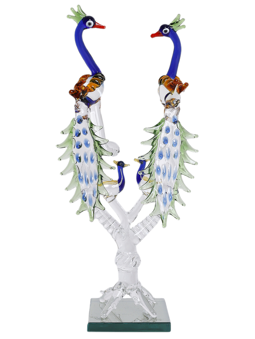 Sthula's Handcrafted Glass Peacock Pair Showpiece