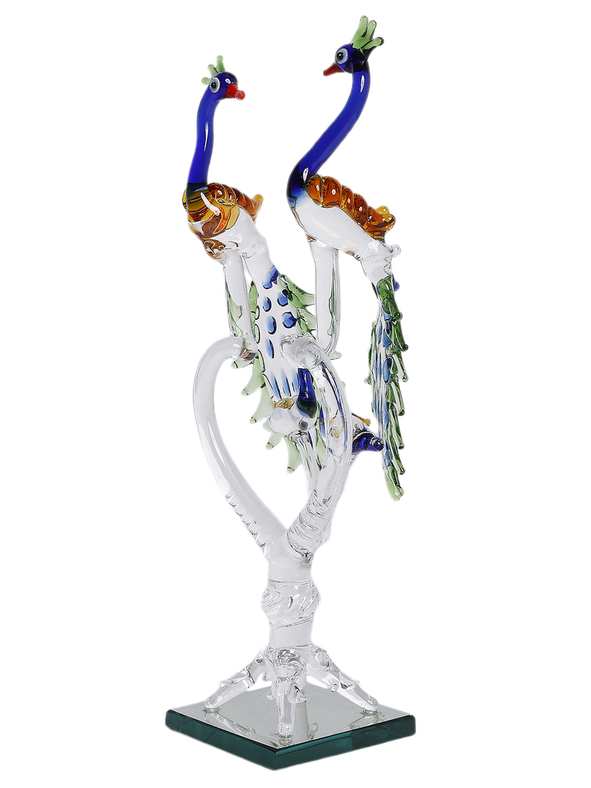 Sthula's Handcrafted Glass Peacock Pair Showpiece