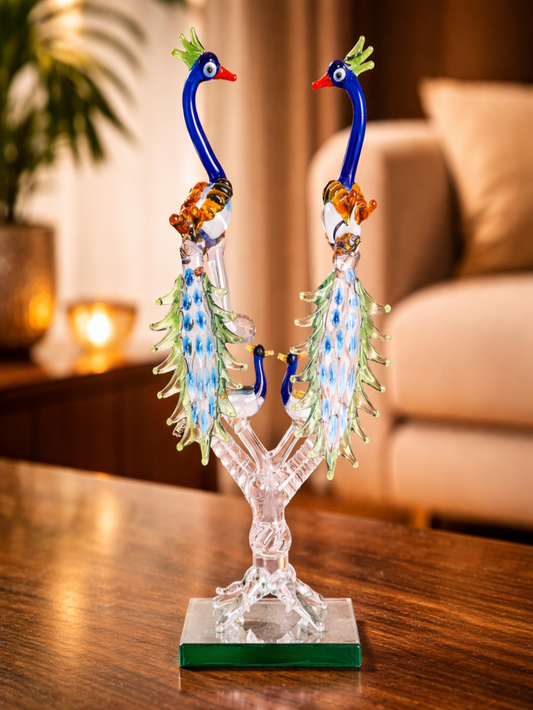 Sthula's Handcrafted Glass Peacock Pair Showpiece