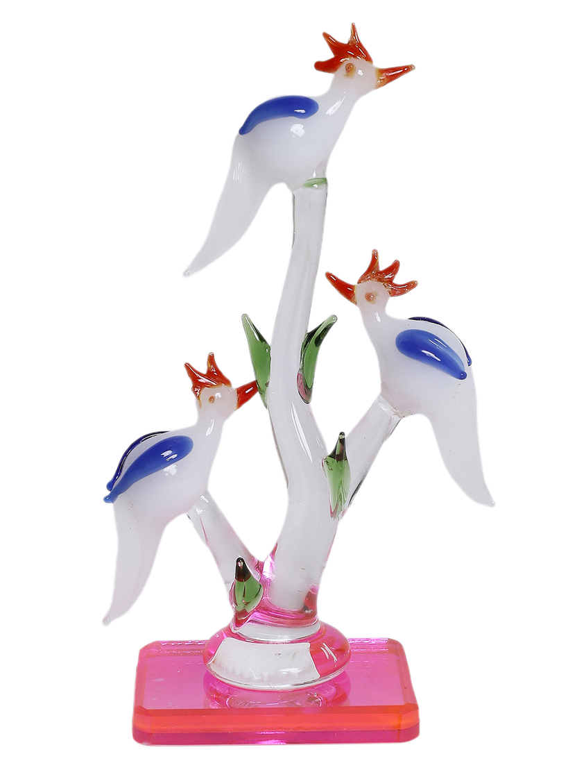 Sthula's Handcrafted Glass Bird Showpiece on Pink Base