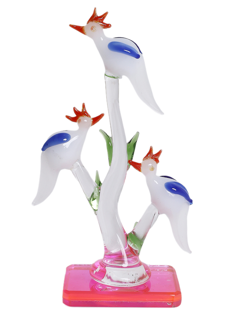 Sthula's Handcrafted Glass Bird Showpiece on Pink Base