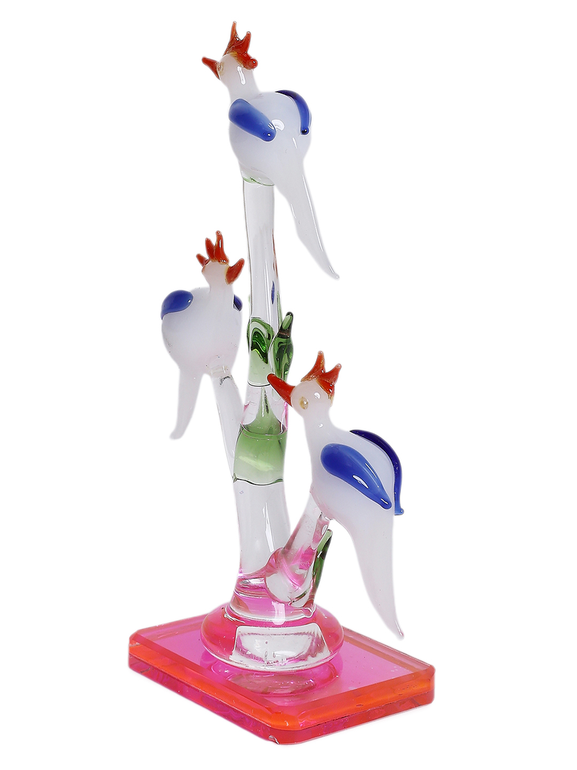 Sthula's Handcrafted Glass Bird Showpiece on Pink Base