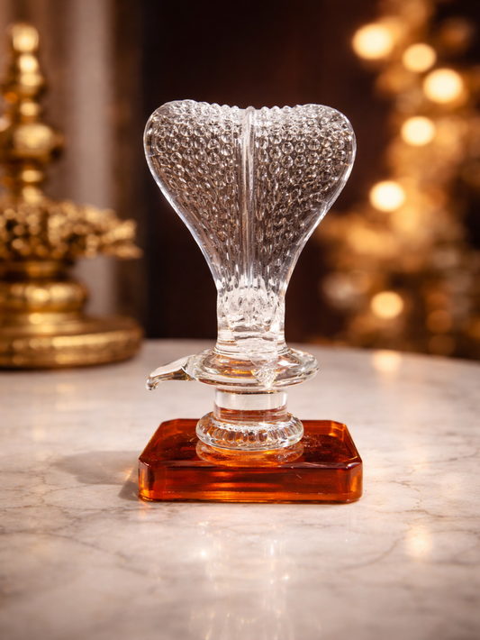 Sthula's Handcrafted Glass Shivling with Cobra Hood