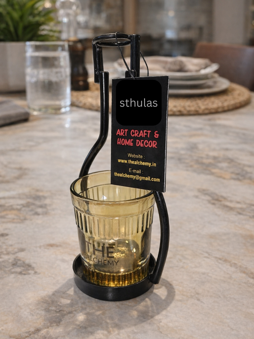 Sthula’s handcrafted  Modern Glass Flower Pot with Metal Stand