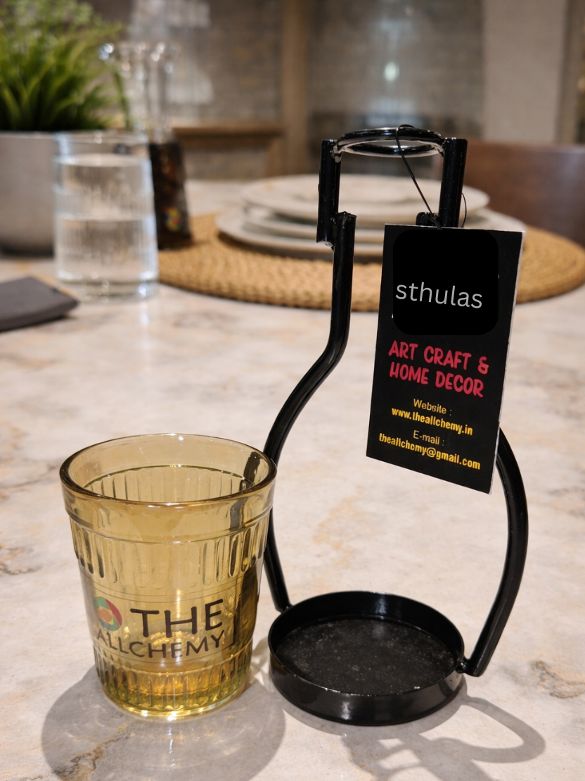 Sthula’s handcrafted  Modern Glass Flower Pot with Metal Stand
