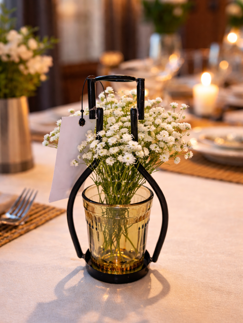 Sthula’s handcrafted  Modern Glass Flower Pot with Metal Stand